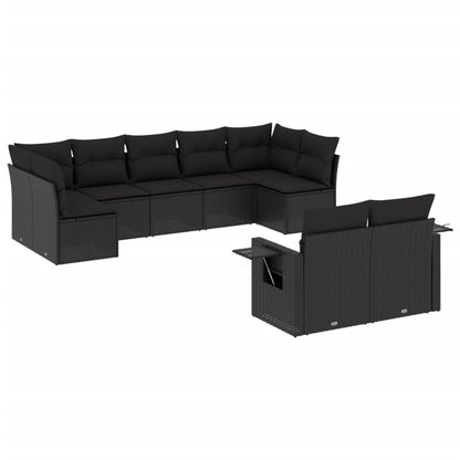 9-tlg. Garten-Sofagarnitur mit Kissen Schwarz Poly Rattan