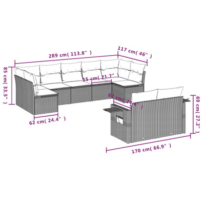 9-tlg. Garten-Sofagarnitur mit Kissen Schwarz Poly Rattan