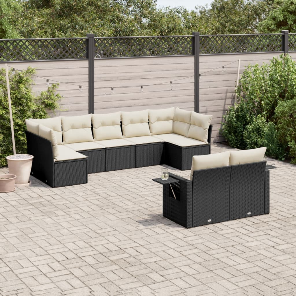 9-tlg. Garten-Sofagarnitur mit Kissen Schwarz Poly Rattan