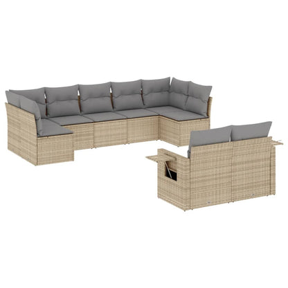 9-tlg. Garten-Sofagarnitur mit Kissen Beige Poly Rattan