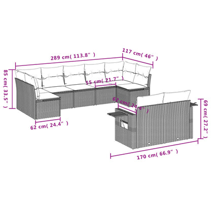 9-tlg. Garten-Sofagarnitur mit Kissen Braun Poly Rattan