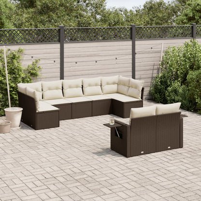 9-tlg. Garten-Sofagarnitur mit Kissen Braun Poly Rattan