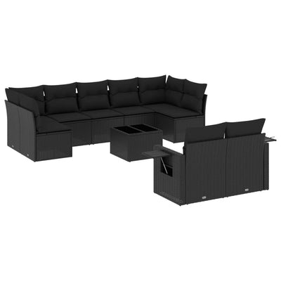 10-tlg. Garten-Sofagarnitur mit Kissen Schwarz Poly Rattan