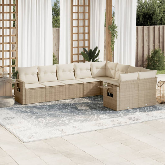 9-tlg. Garten-Sofagarnitur mit Kissen Beige Poly Rattan