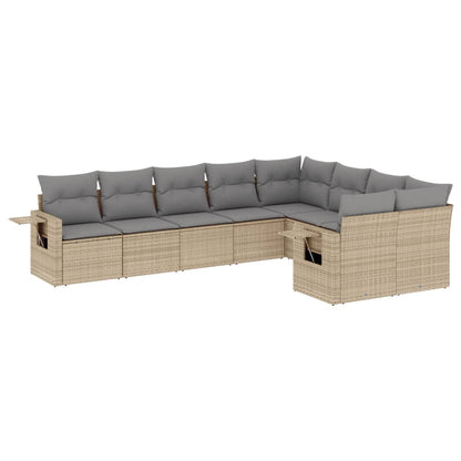 9-tlg. Garten-Sofagarnitur mit Kissen Beige Poly Rattan