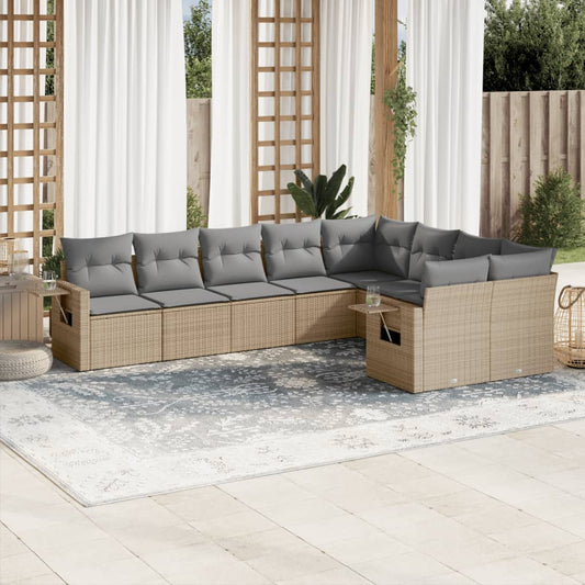 9-tlg. Garten-Sofagarnitur mit Kissen Beige Poly Rattan