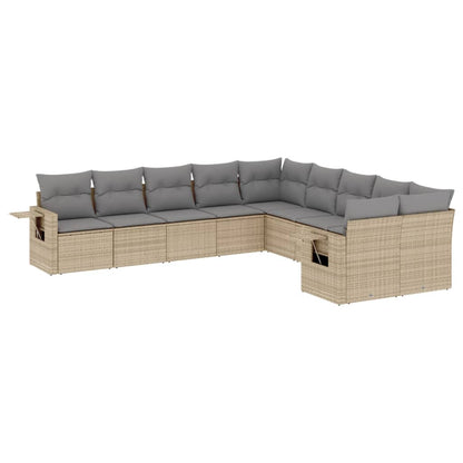 10-tlg. Garten-Sofagarnitur mit Kissen Beige Poly Rattan