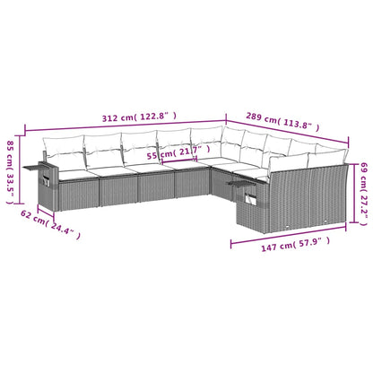 10-tlg. Garten-Sofagarnitur mit Kissen Braun Poly Rattan