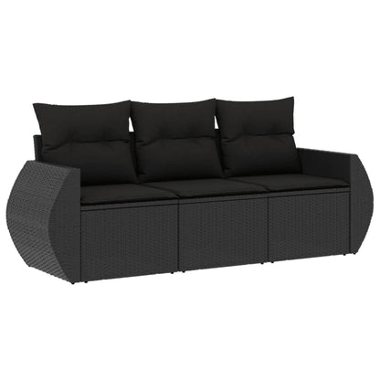 3-tlg. Garten-Sofagarnitur mit Kissen Schwarz Poly Rattan