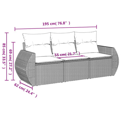 3-tlg. Garten-Sofagarnitur mit Kissen Schwarz Poly Rattan