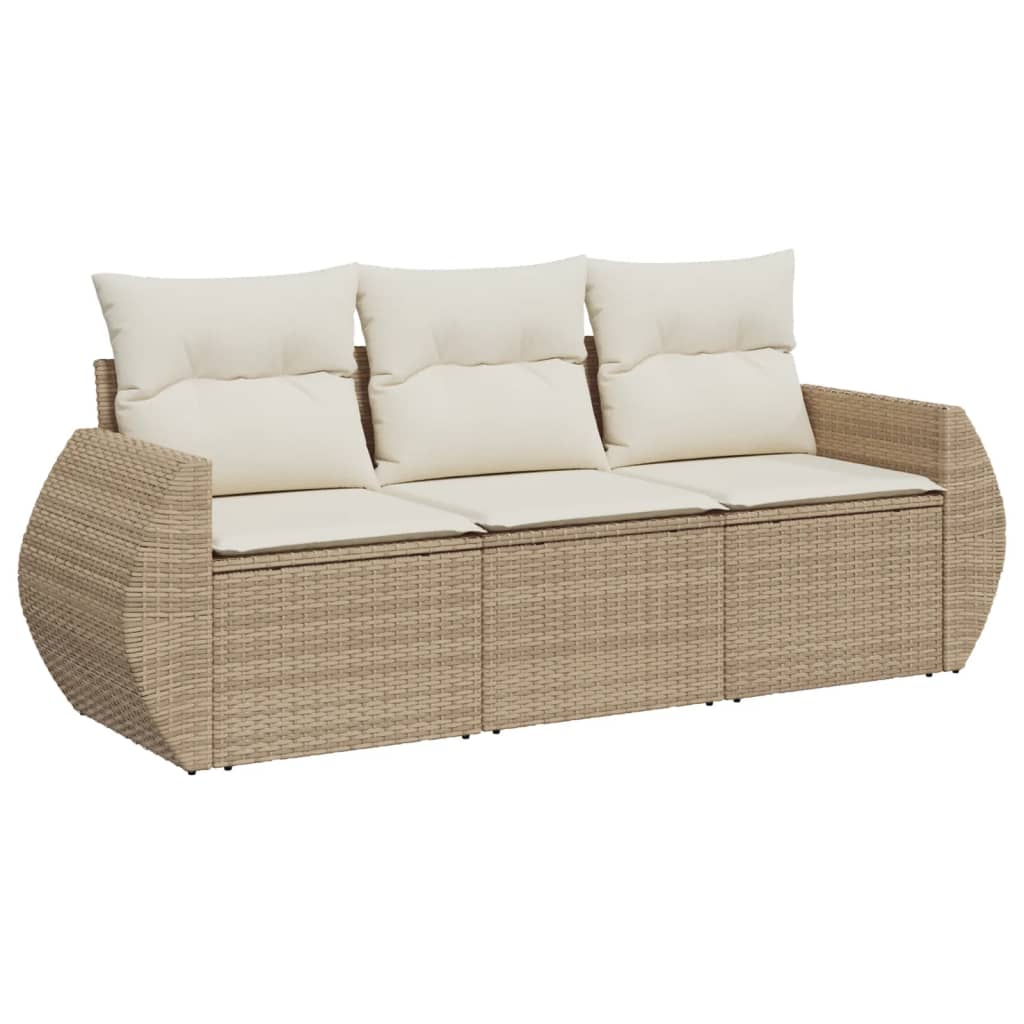 3-tlg. Garten-Sofagarnitur mit Kissen Beige Poly Rattan