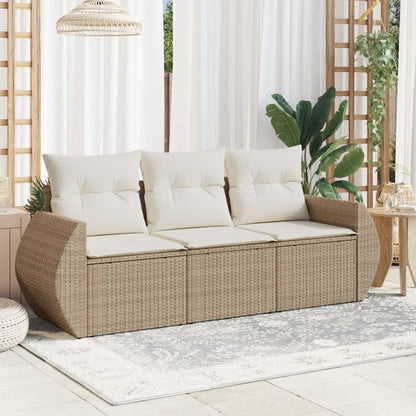 3-tlg. Garten-Sofagarnitur mit Kissen Beige Poly Rattan