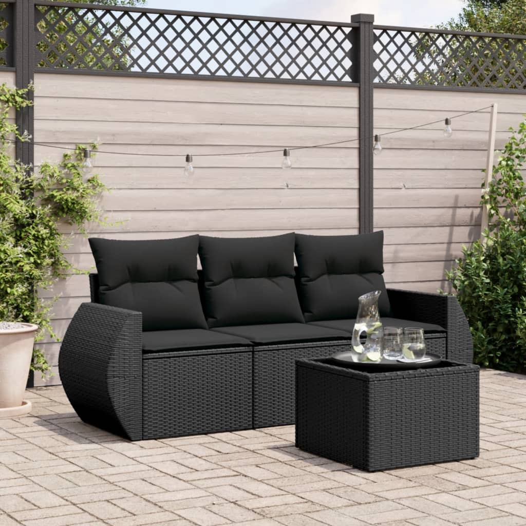 4-tlg. Garten-Sofagarnitur mit Kissen Schwarz Poly Rattan