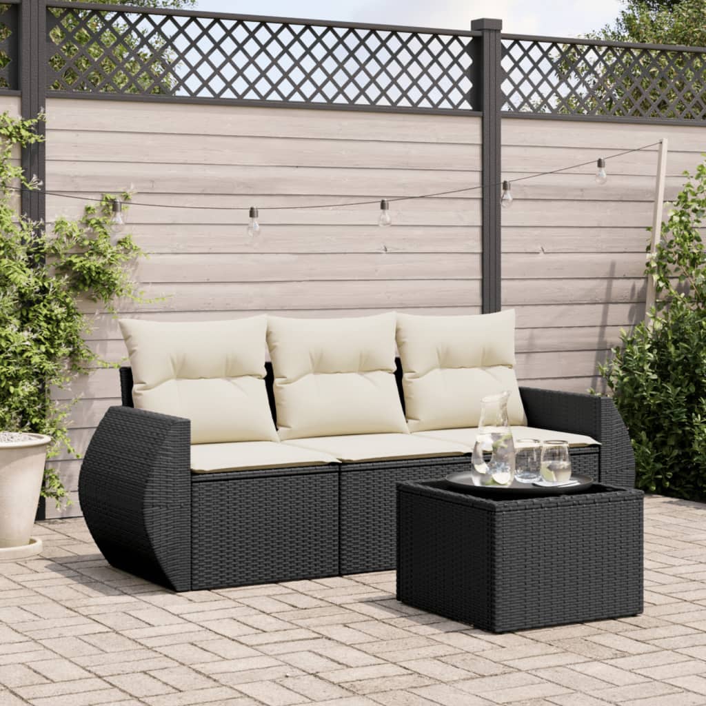 4-tlg. Garten-Sofagarnitur mit Kissen Schwarz Poly Rattan