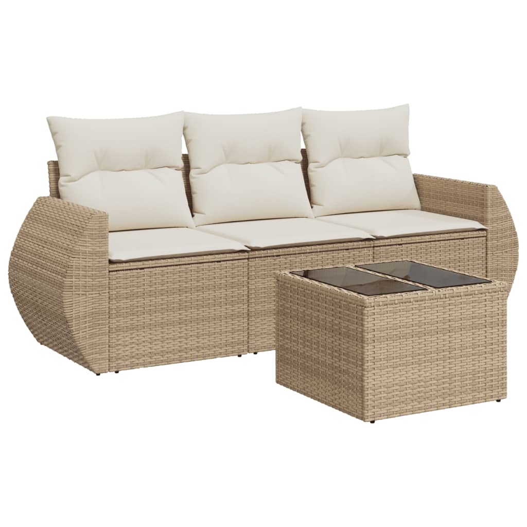 4-tlg. Garten-Sofagarnitur mit Kissen Beige Poly Rattan