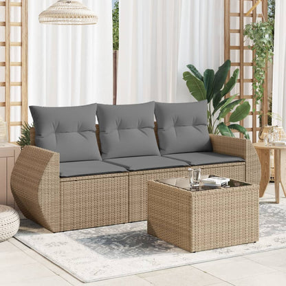 4-tlg. Garten-Sofagarnitur mit Kissen Beige Poly Rattan