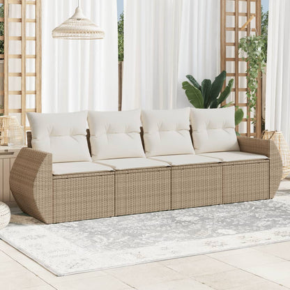 4-tlg. Garten-Sofagarnitur mit Kissen Beige Poly Rattan