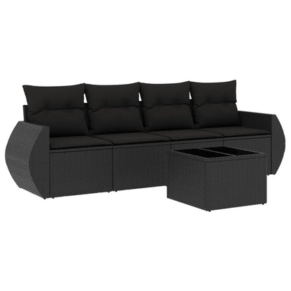 5-tlg. Garten-Sofagarnitur mit Kissen Schwarz Poly Rattan