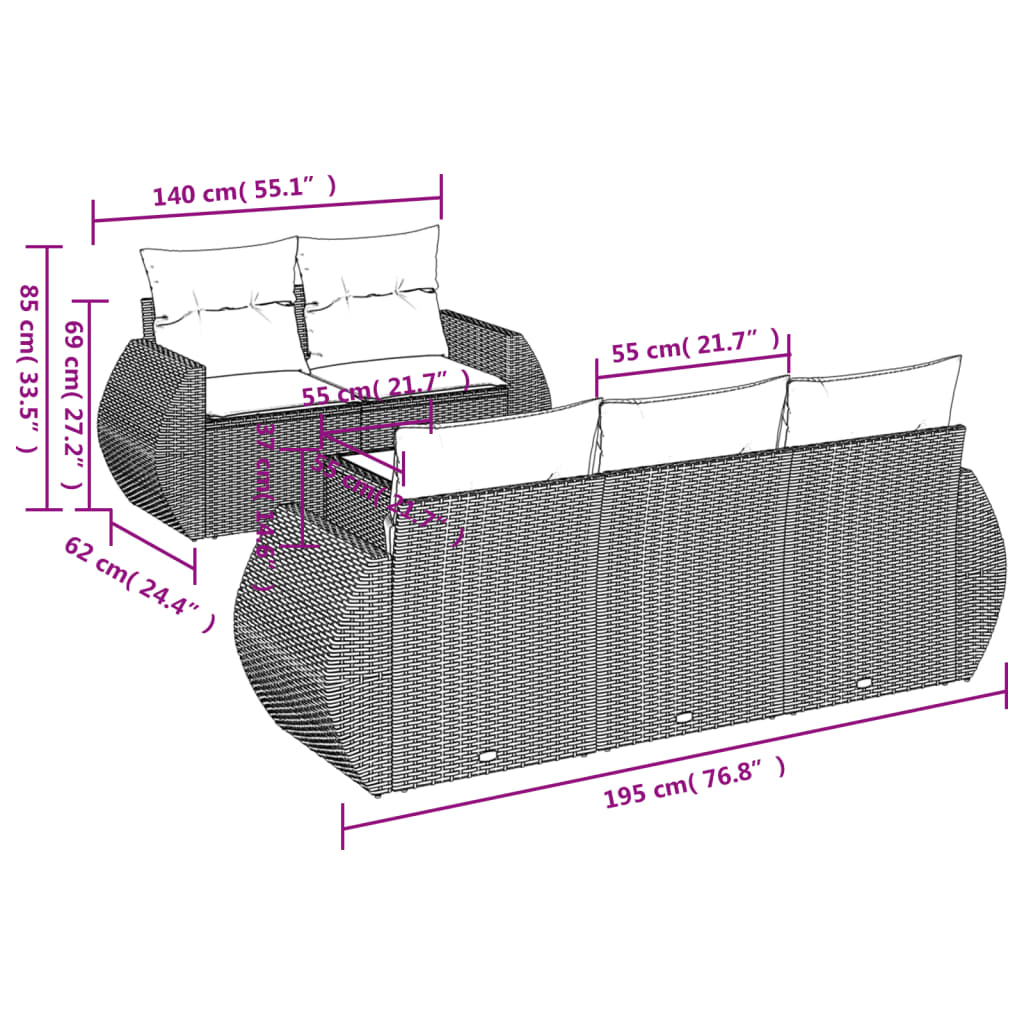 6-tlg. Garten-Sofagarnitur mit Kissen Schwarz Poly Rattan