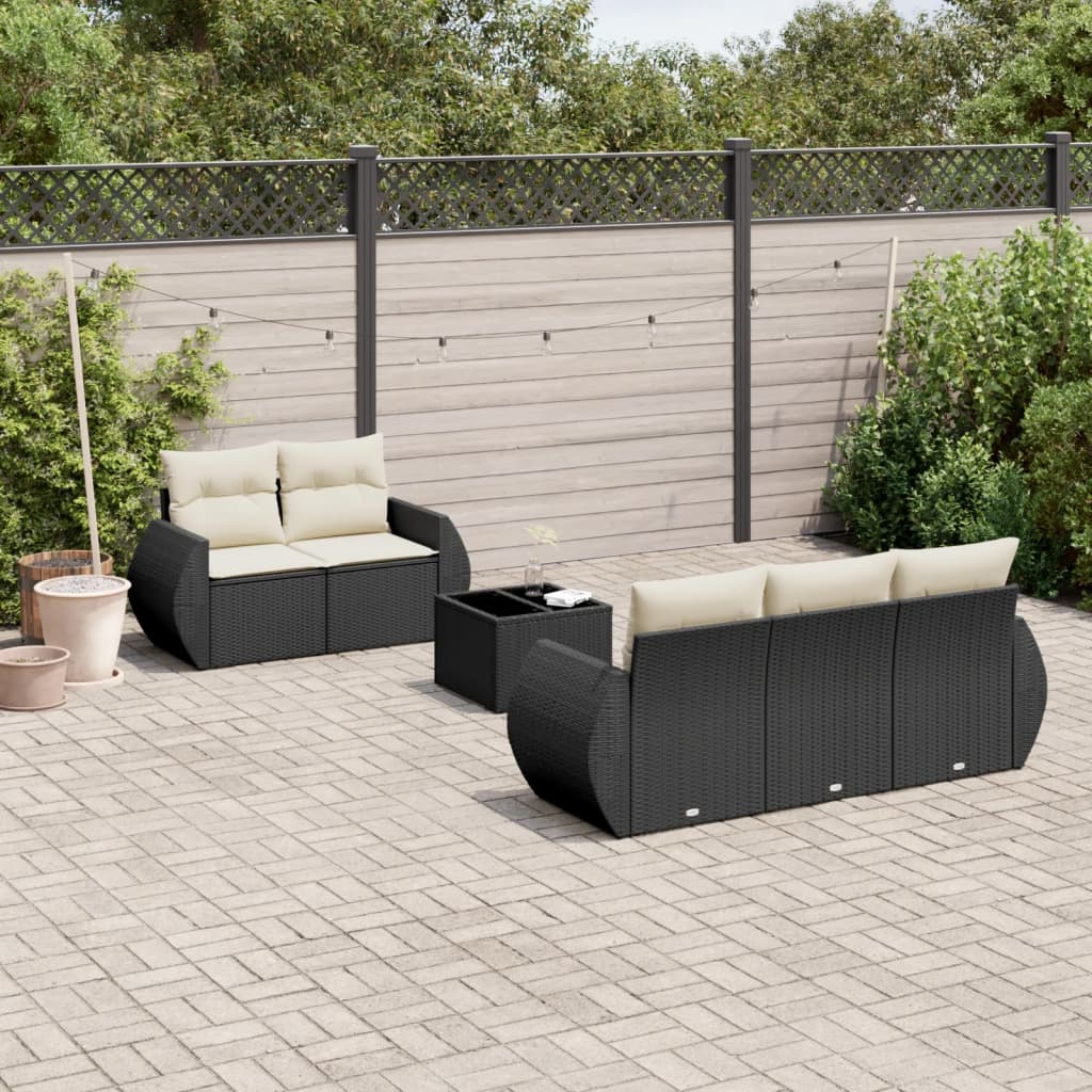 6-tlg. Garten-Sofagarnitur mit Kissen Schwarz Poly Rattan