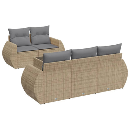 6-tlg. Garten-Sofagarnitur mit Kissen Beige Poly Rattan