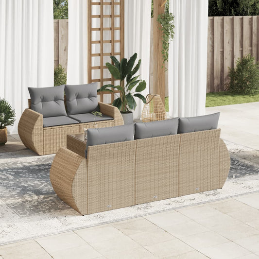 6-tlg. Garten-Sofagarnitur mit Kissen Beige Poly Rattan