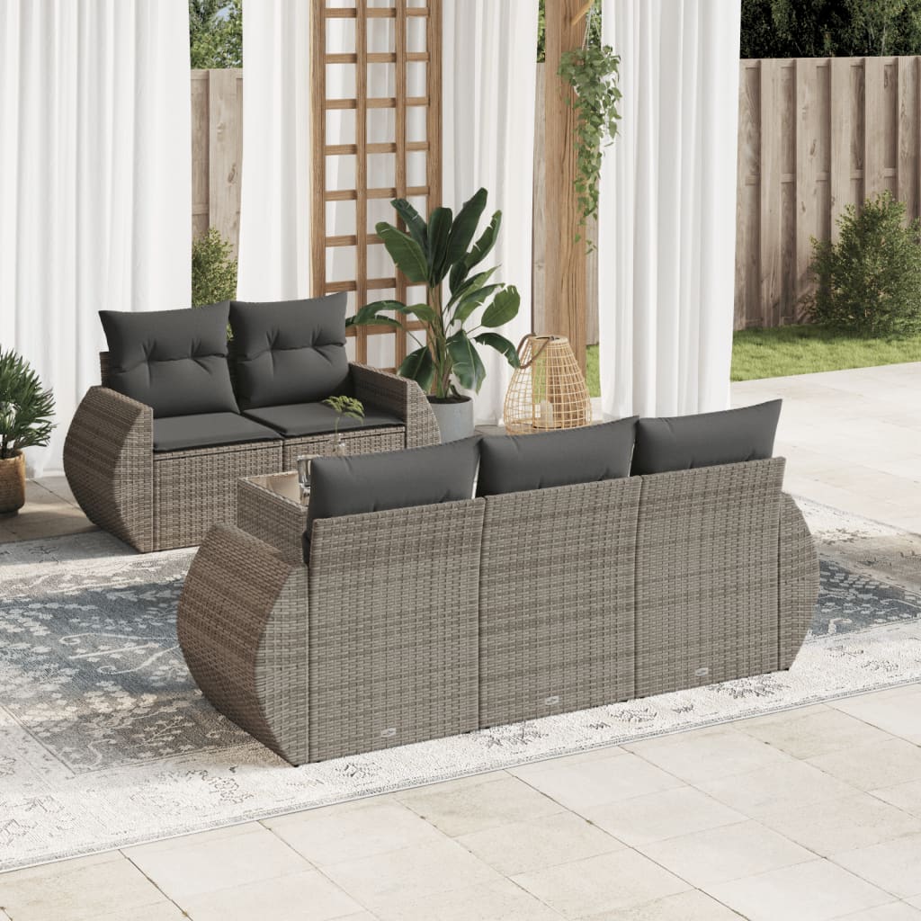 6-tlg. Garten-Sofagarnitur mit Kissen Grau Poly Rattan