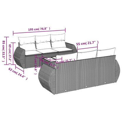 7-tlg. Garten-Sofagarnitur mit Kissen Schwarz Poly Rattan