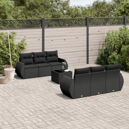 7-tlg. Garten-Sofagarnitur mit Kissen Schwarz Poly Rattan