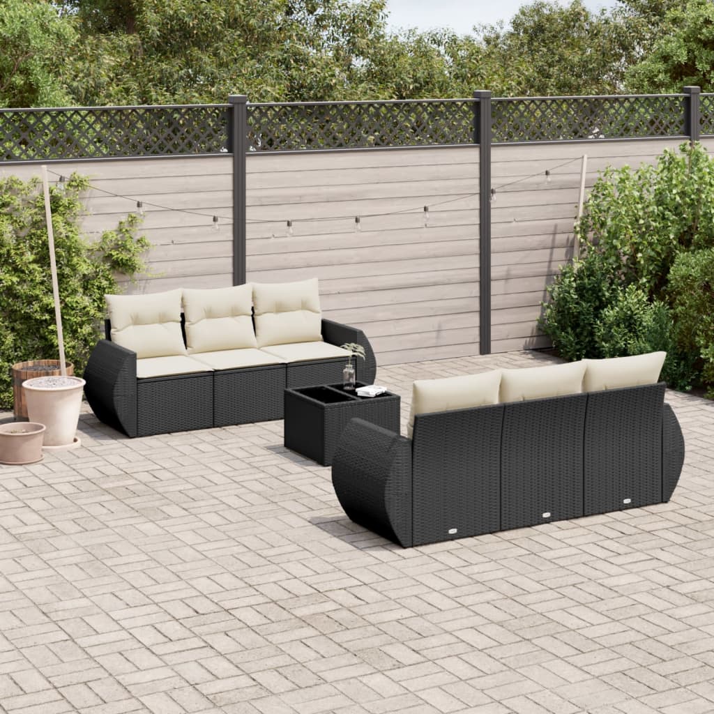 7-tlg. Garten-Sofagarnitur mit Kissen Schwarz Poly Rattan