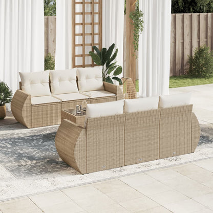 7-tlg. Garten-Sofagarnitur mit Kissen Beige Poly Rattan