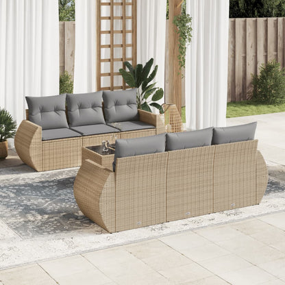 7-tlg. Garten-Sofagarnitur mit Kissen Beige Poly Rattan