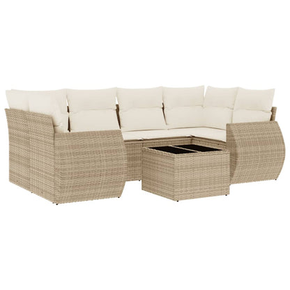 7-tlg. Garten-Sofagarnitur mit Kissen Beige Poly Rattan