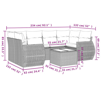 7-tlg. Garten-Sofagarnitur mit Kissen Grau Poly Rattan