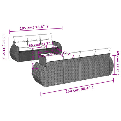 8-tlg. Garten-Sofagarnitur mit Kissen Schwarz Poly Rattan