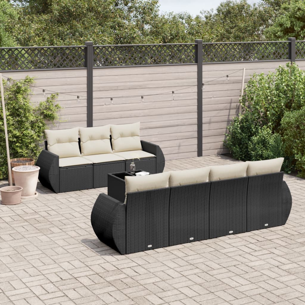 8-tlg. Garten-Sofagarnitur mit Kissen Schwarz Poly Rattan