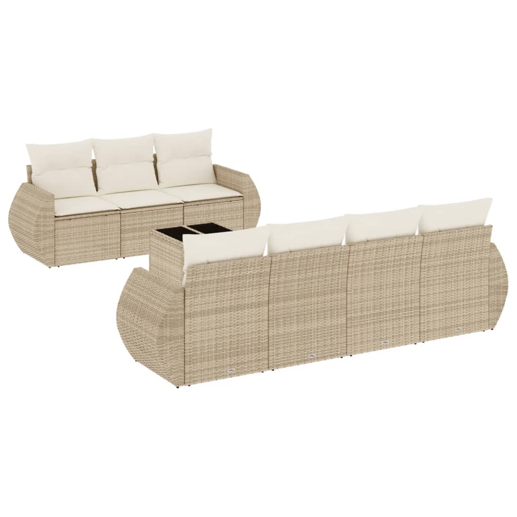 8-tlg. Garten-Sofagarnitur mit Kissen Beige Poly Rattan