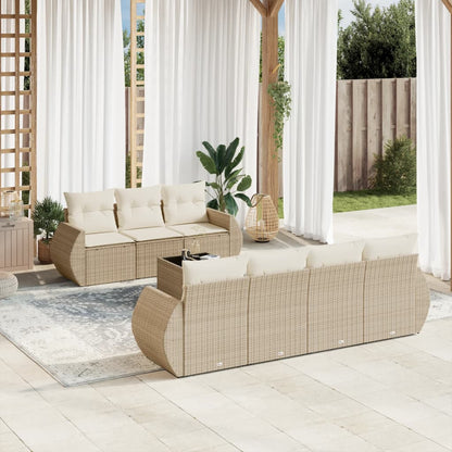 8-tlg. Garten-Sofagarnitur mit Kissen Beige Poly Rattan