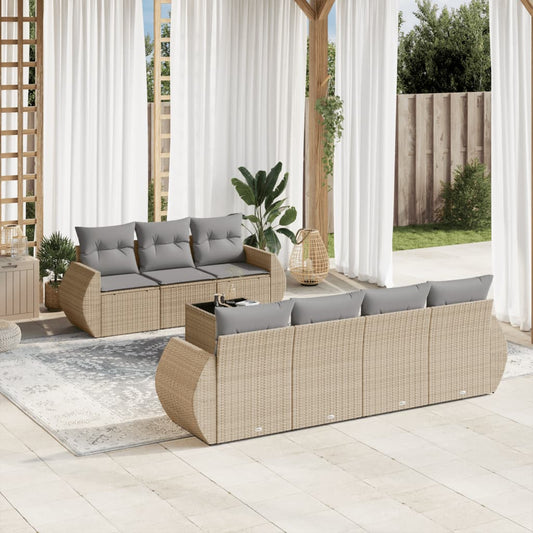 8-tlg. Garten-Sofagarnitur mit Kissen Beige Poly Rattan