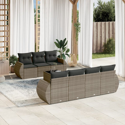 8-tlg. Garten-Sofagarnitur mit Kissen Grau Poly Rattan