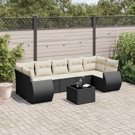 8-tlg. Garten-Sofagarnitur mit Kissen Schwarz Poly Rattan