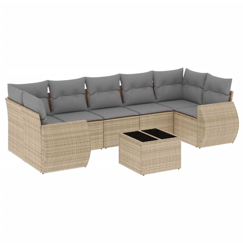 8-tlg. Garten-Sofagarnitur mit Kissen Beige Poly Rattan