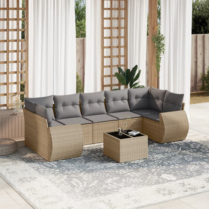 8-tlg. Garten-Sofagarnitur mit Kissen Beige Poly Rattan