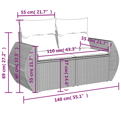 8-tlg. Garten-Sofagarnitur mit Kissen Grau Poly Rattan