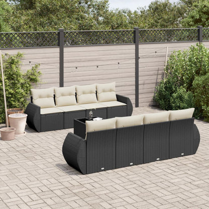 9-tlg. Garten-Sofagarnitur mit Kissen Schwarz Poly Rattan