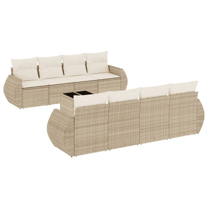 9-tlg. Garten-Sofagarnitur mit Kissen Beige Poly Rattan