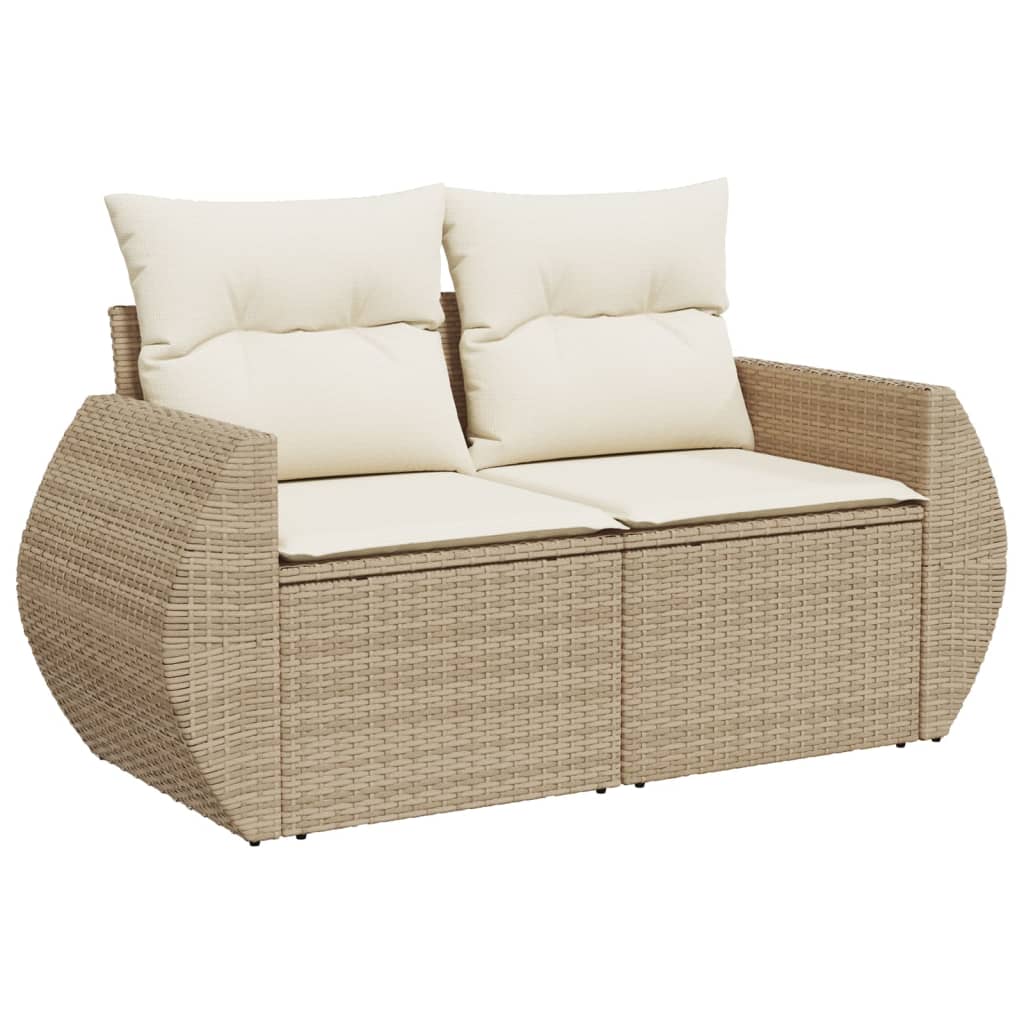 9-tlg. Garten-Sofagarnitur mit Kissen Beige Poly Rattan