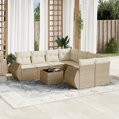 9-tlg. Garten-Sofagarnitur mit Kissen Beige Poly Rattan