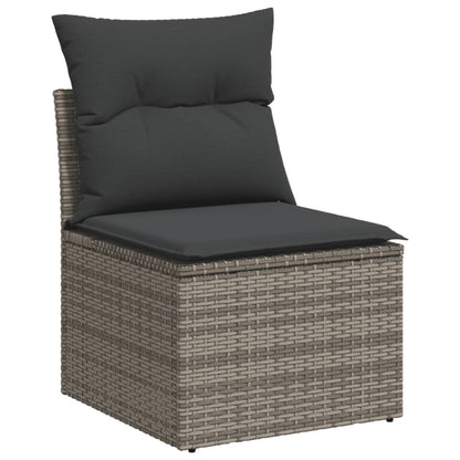 9-tlg. Garten-Sofagarnitur mit Kissen Grau Poly Rattan