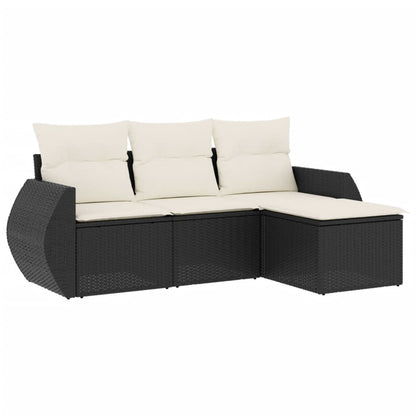 4-tlg. Garten-Sofagarnitur mit Kissen Schwarz Poly Rattan